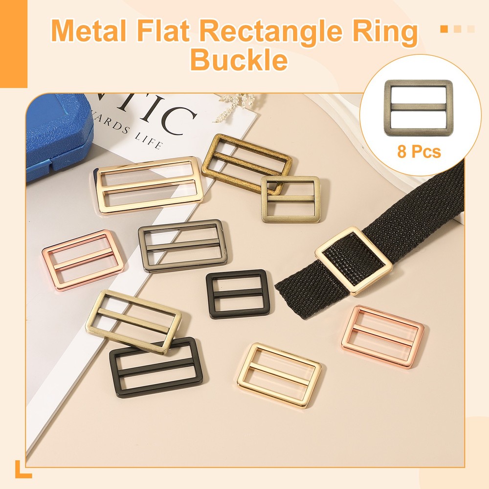 8pcs 1" Adjustable Flat Metal Slide Strap Buckle Bronze