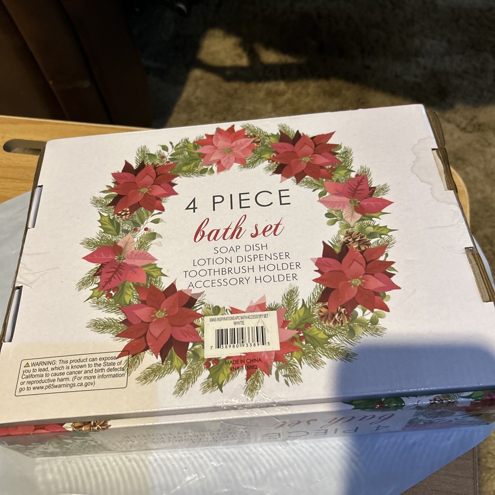 New In Box 4Pc. Christmas Ceramic Bath Set