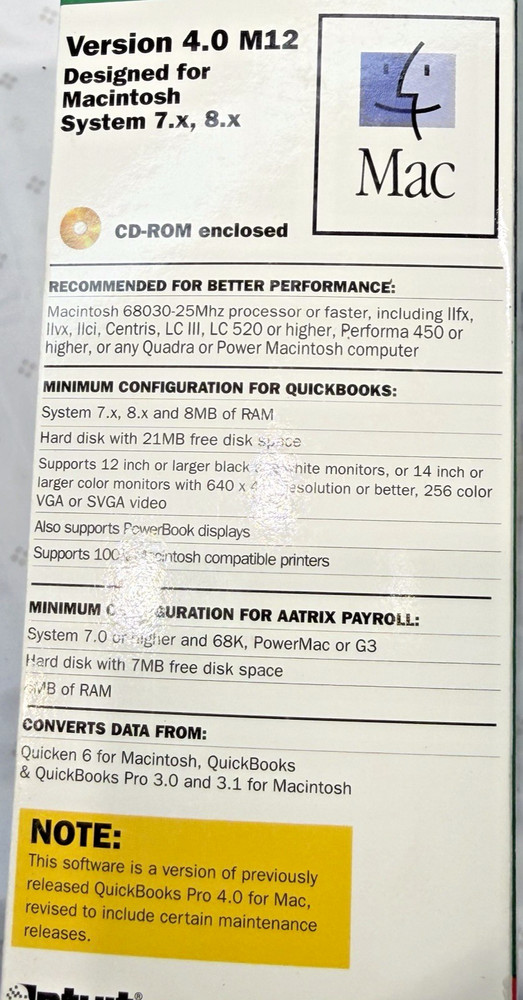 Quicken QuickBooks Pro Version 4.0 CD version for MacOS 7.x, 8.x