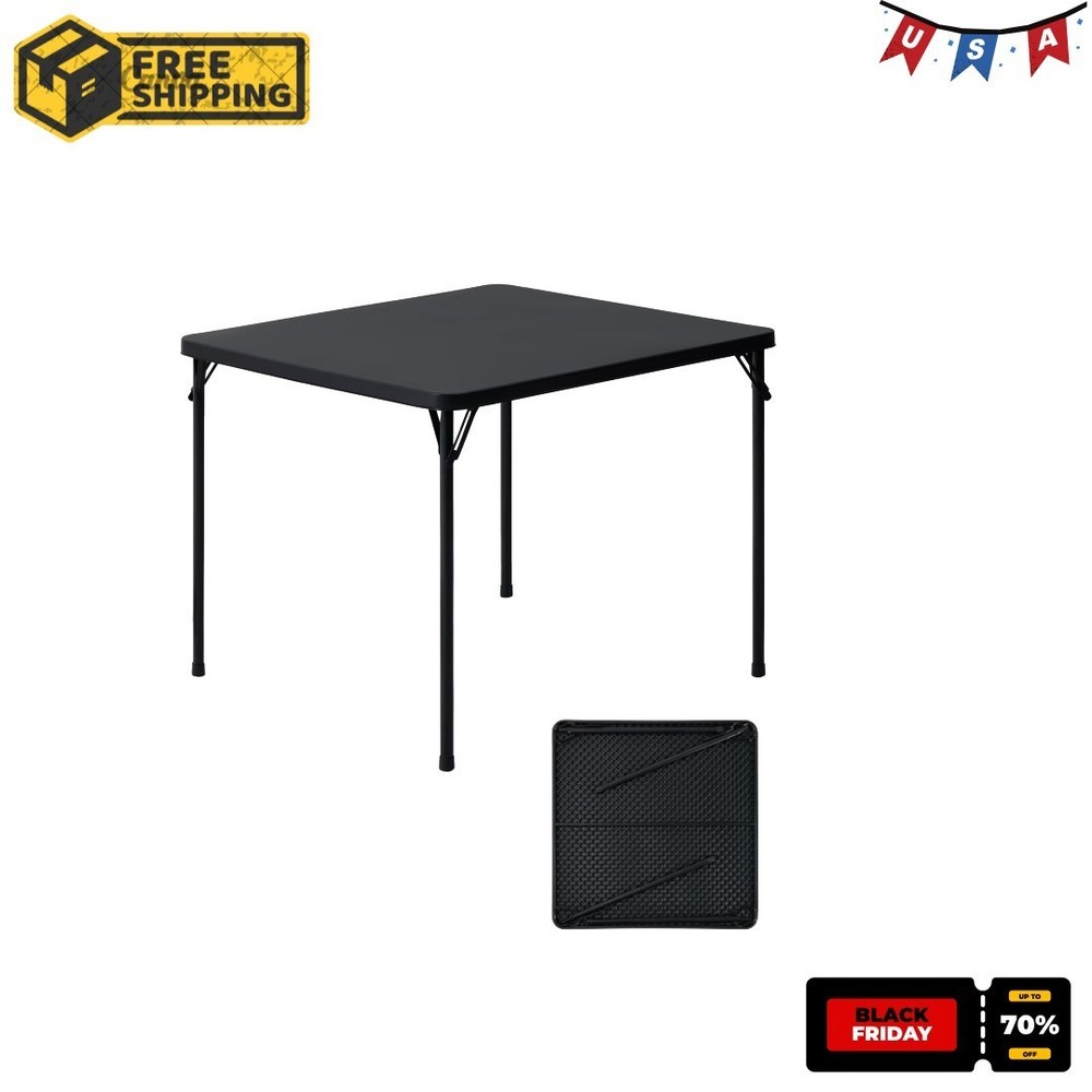 Mainstays 34inch Straight Top Folding Table, Card Table, Black