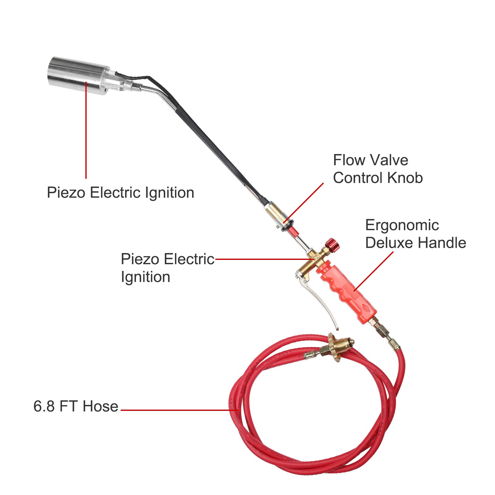 Portable Propane Weed Torch Burner Ice Melter Push Button Igniter with 79" Hose