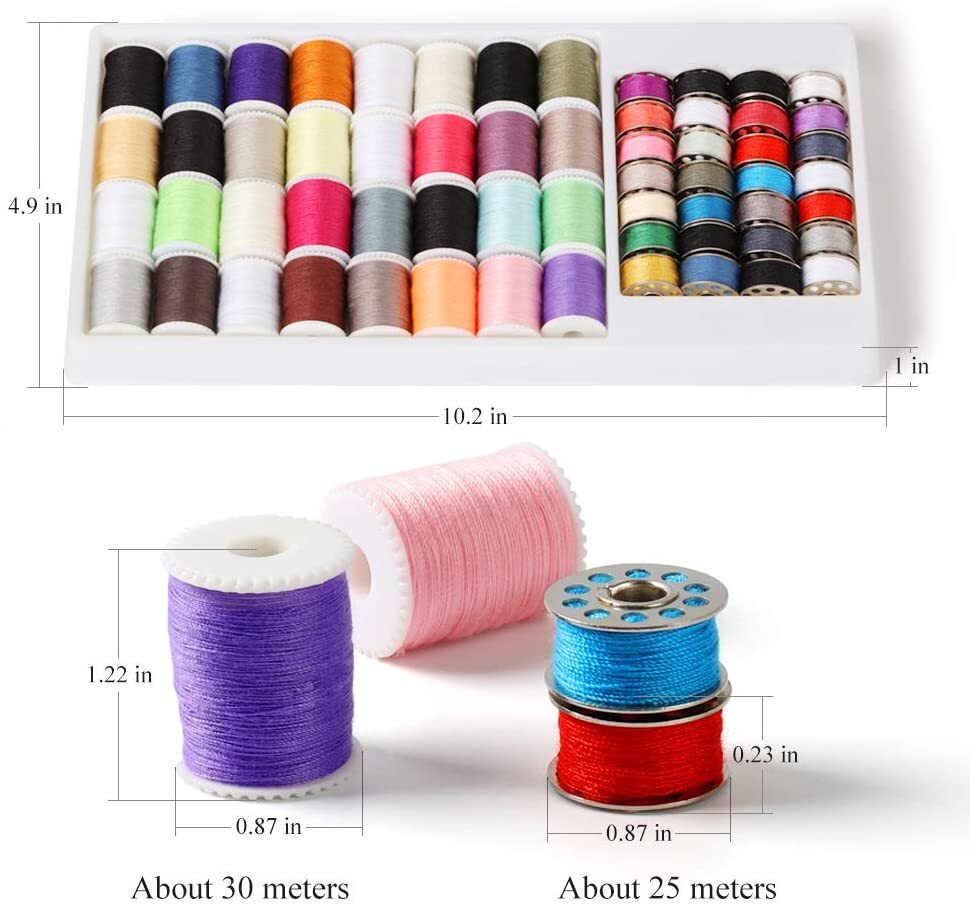60PCS Mini Sewing Thread Spools and Bobbins Set for Sewing Machine, Hand Sewing