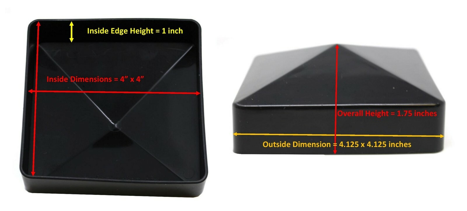 Fence Post Pvc or Vinyl Cap Plastic Black True 4" x 4" Pyramid 4x4 100 MM