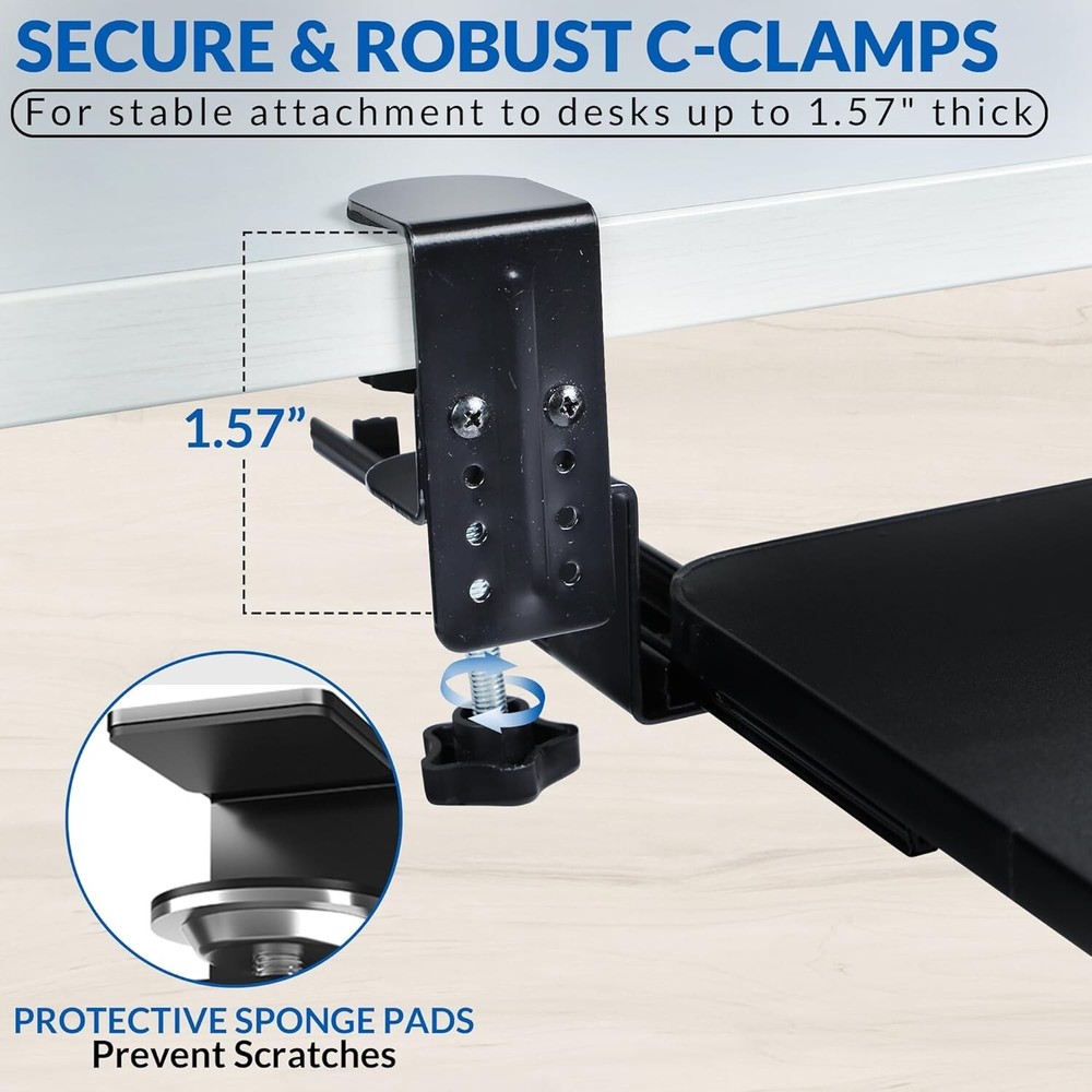 Keyboard Tray Under Desk, Pull Out Keyboard & Mouse Tray with C Clam