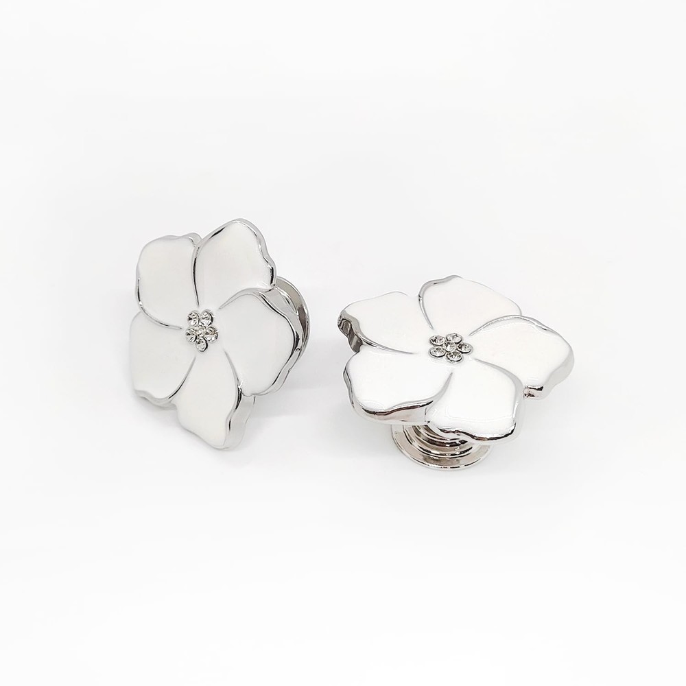 4pcs White Flower Petal Handles Kitchen Cabinet Drawer Knobs & Pulls (Silver,...