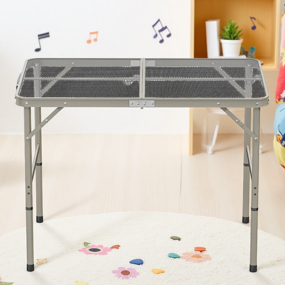 3ft Folding Camping Wire Mesh Table - Picnic Adjustable Aluminum Frame Dark Gray