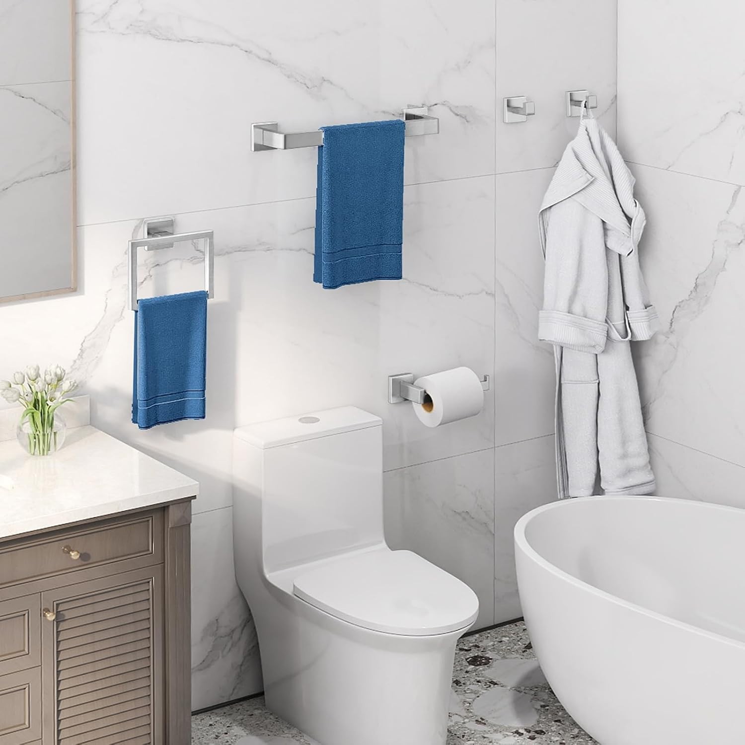 Bathroom Hardware Accessories Set,Stainless Steel Bath Towel Bar Set, Towel Rack