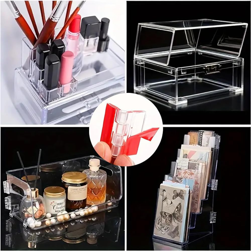4Pcs Self-Adhesive Clear Acrylic Hinge, Transparent Plastic Folding Hinges, Cont