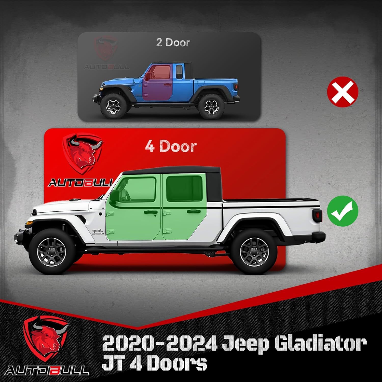 6" Running Boards for 2020-2024 Jeep Gladiator JT 4 Door Drop Side Step Nerf Bar