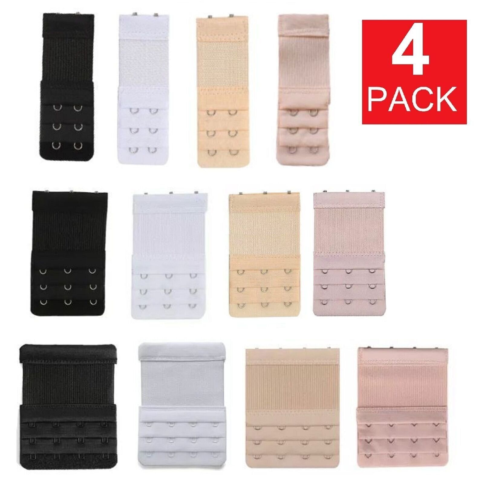 4Pcs Adjustable Bra Extender 2/3/4 Hooks with Elastic Underwear Strap Extension