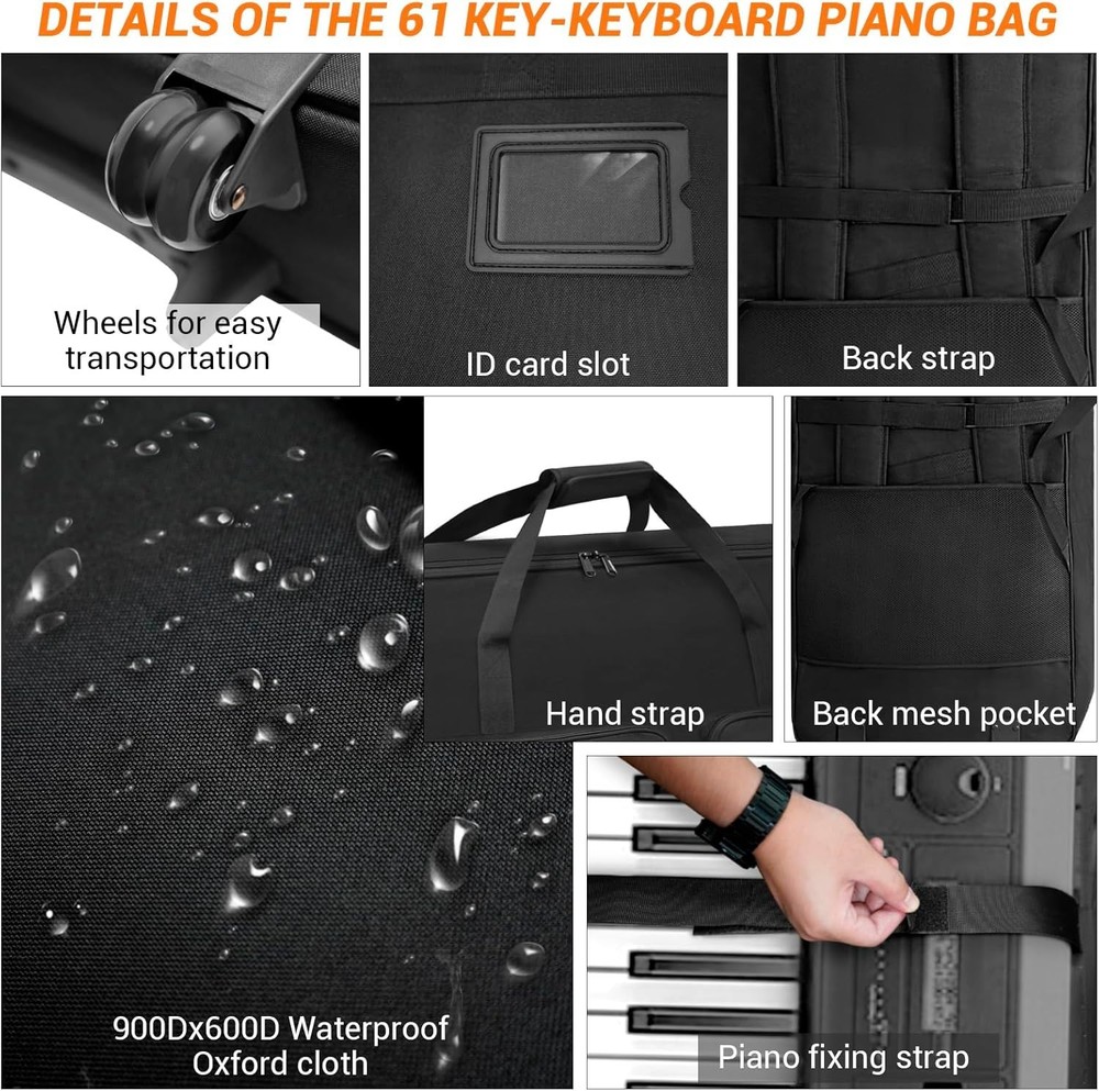 61-Key Keyboard Case Rolling Bag w/ Wheels & Adjustable Shoulder Straps