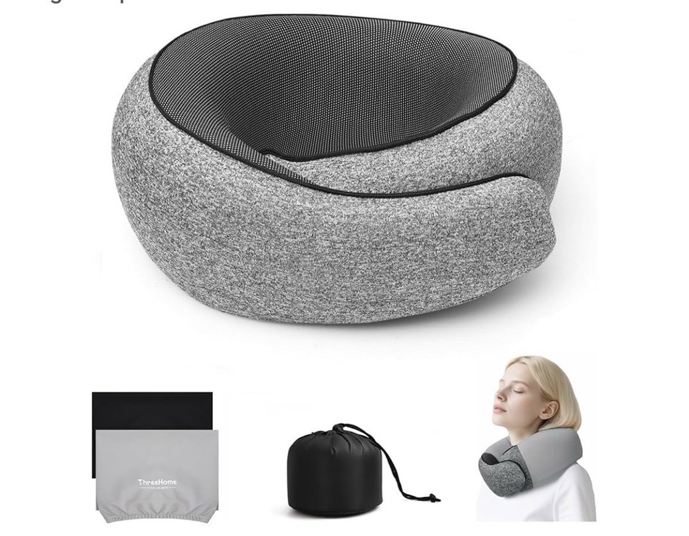 ThreeHome Neck Pillow Memory Foam Ergonomic Support Gray