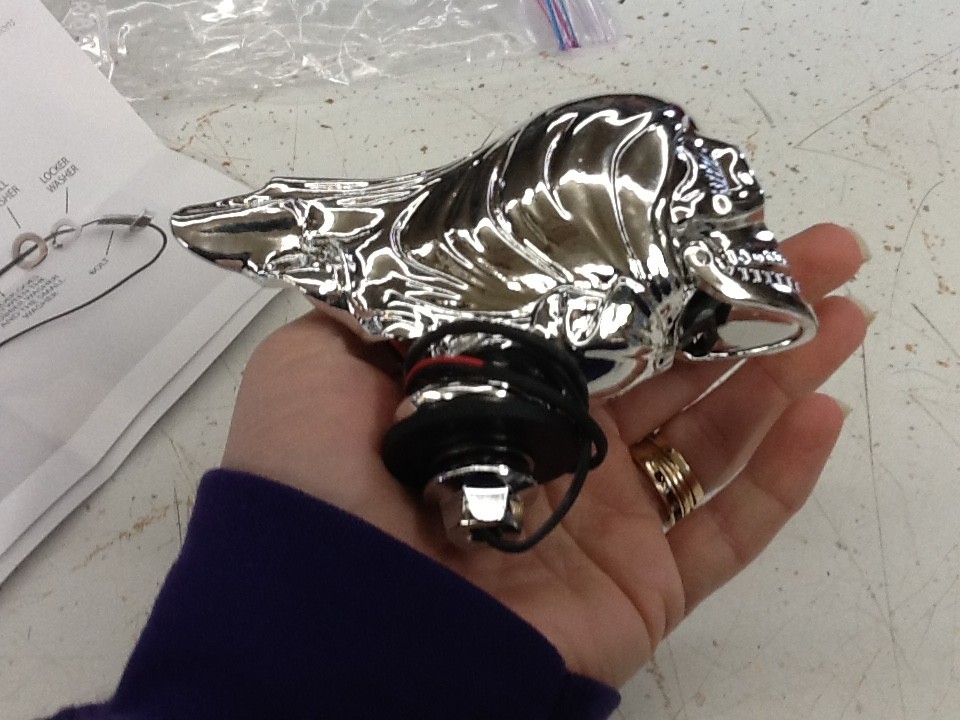 NEW NOS Vtg Flying Skull Chrome Motorcycle Bike Fender Ornament w/ Red LED Eyes