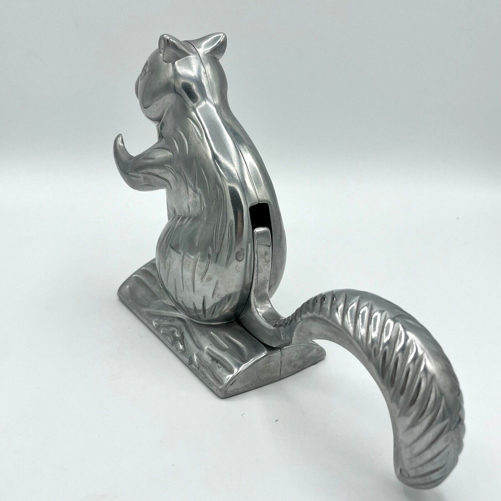 Squirrel Nutcracker Davy Crackit Cast Aluminum Silver Tone Lever Tail Retro