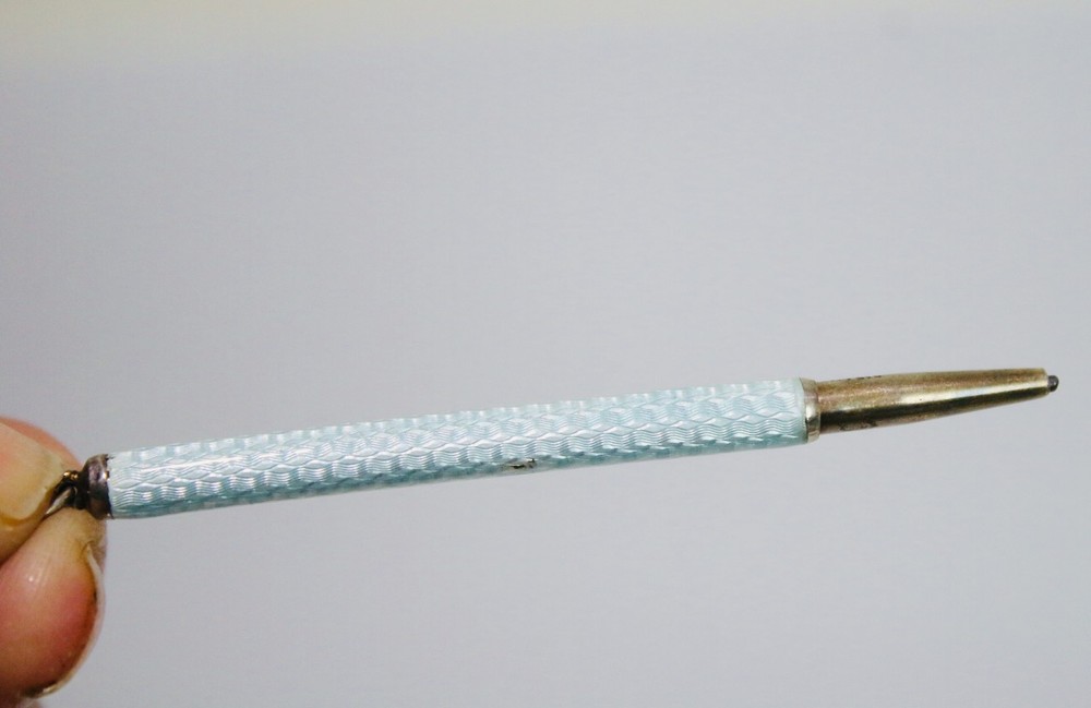 Antique Sterling silver guilloche enamel pencil working 935 solid silver Deco