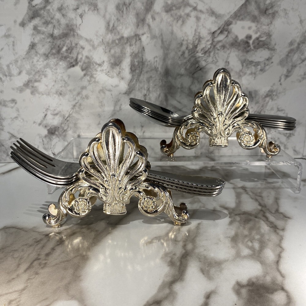 VTG William Adam’s Silver Plate Buffet Flatware Utensil Caddies