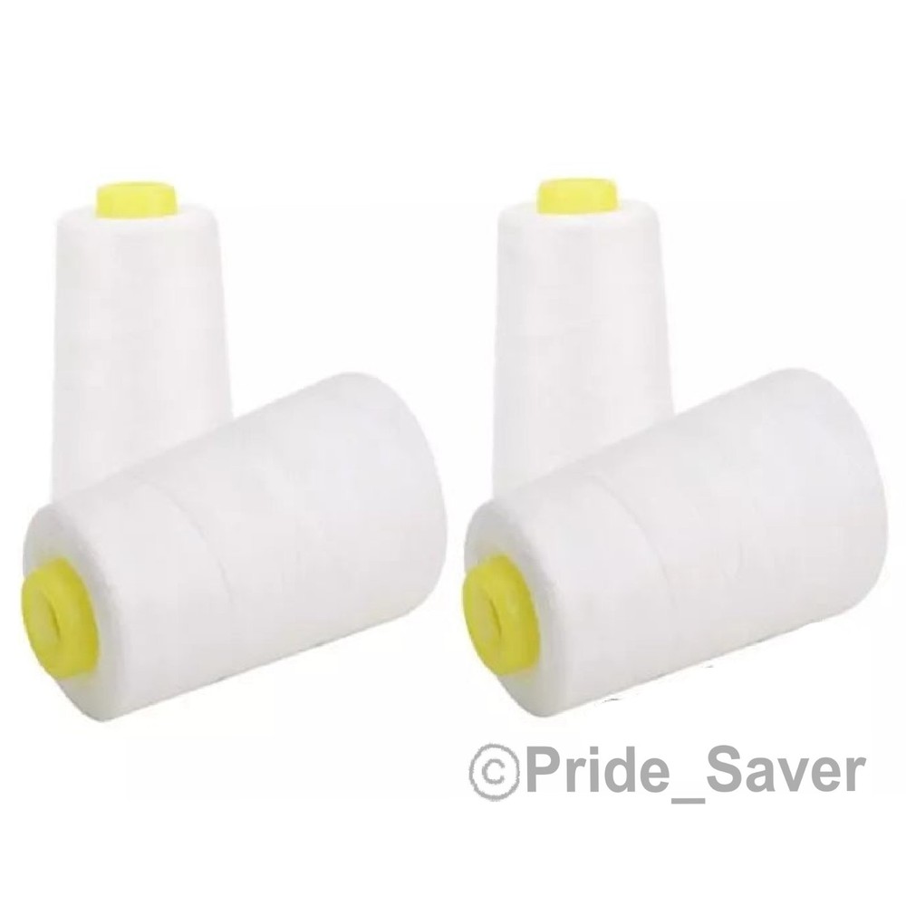 2500 Yard Each Spools WHITE Sewing Thread All Purpose 100% Polyester (4 Pack)