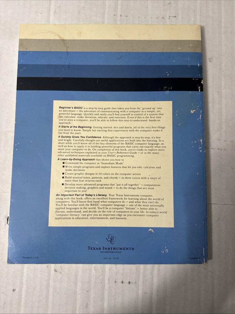 Vtg 1979 Texas Instruments Beginner’s BASIC TI-99/4A Computer Programming Book