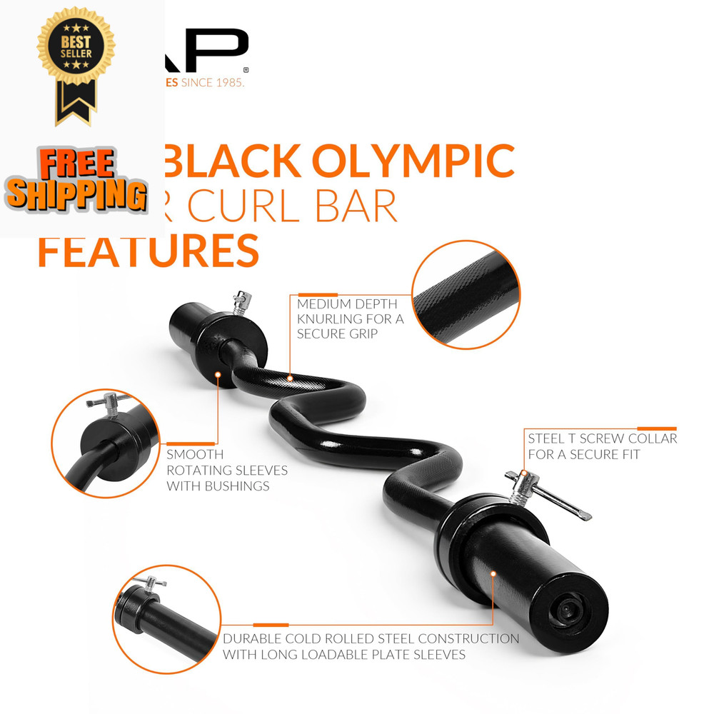 CAP Barbell Olympic Super Curl Bar, Black (2-Inch) 48-Inch,