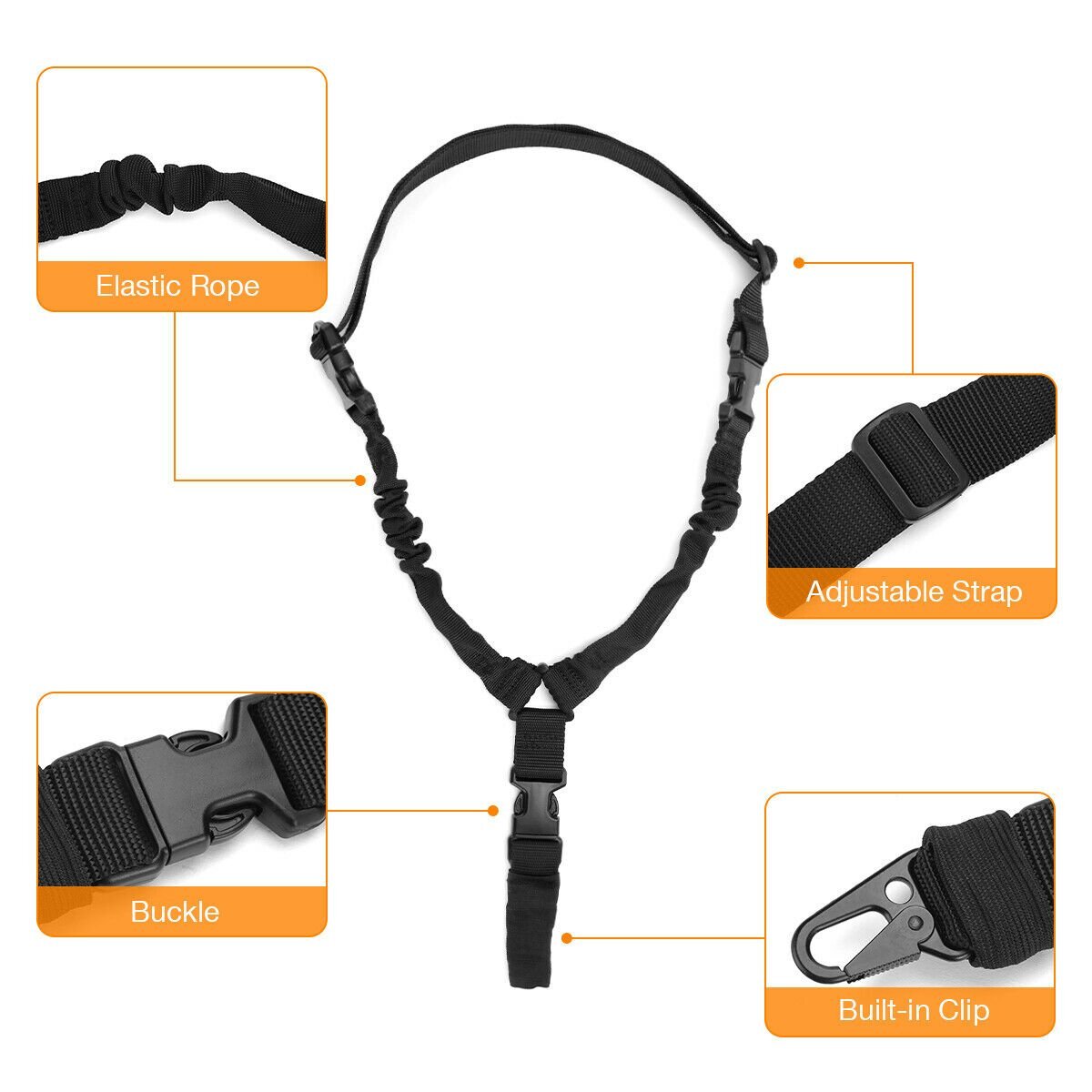 Single Point Gun Rifle Sling Bungee Strap w/ M-LOK Quick Release QD Sling Swivel