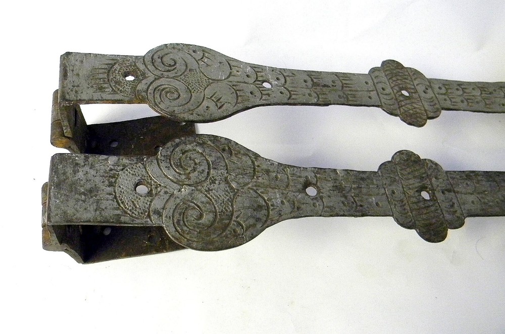 1 Pair Engraved Design 18th Century Offset Strap Hinges ~23" Long~