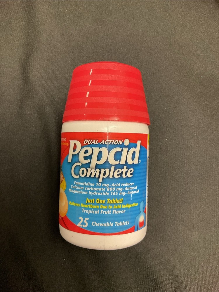 Pepcid Complete Acid Reducer + Antacid Chewable Tablets Tropical Fruit 25 Count