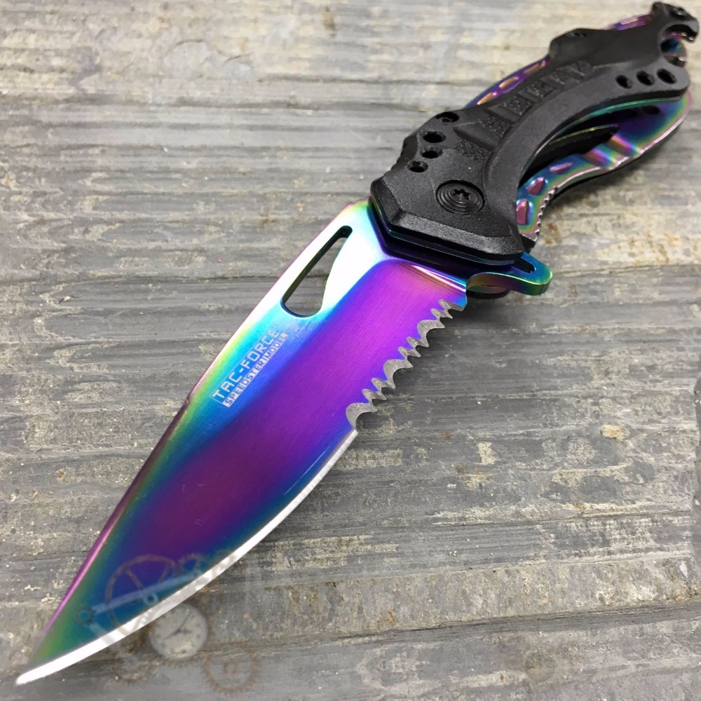 Tac Force Half Serrated Rainbow Blade Tactical Spring Assisted Pocketknife