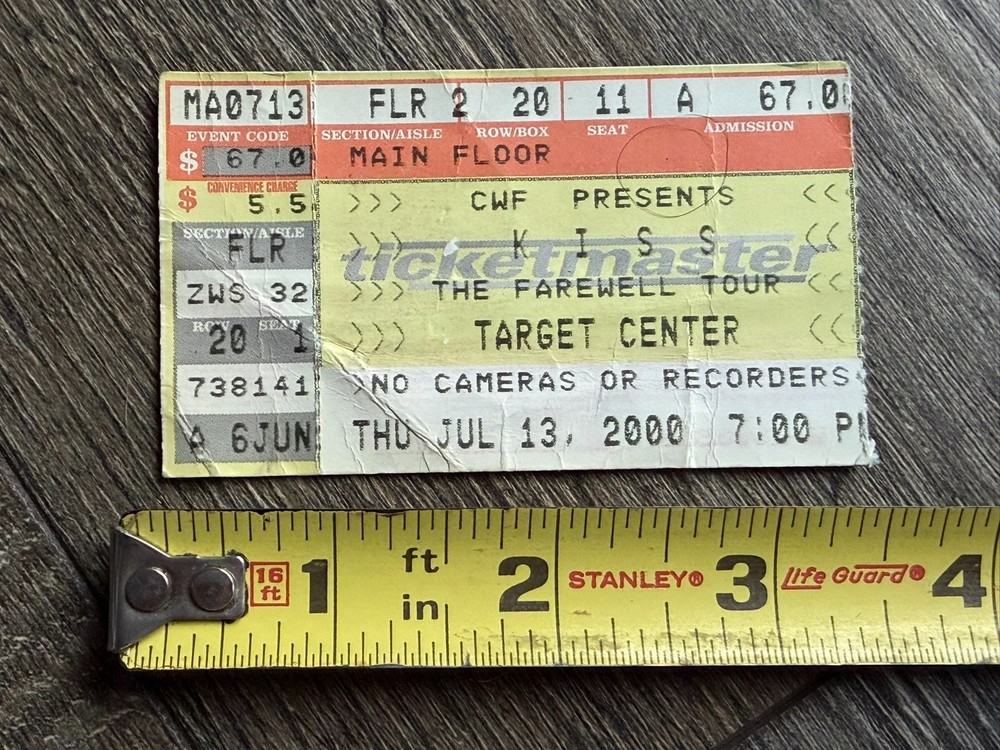 KISS Ticket Stub Farewell Tour Minneapolis Minnesota July 13 2000 Vintage Kiss