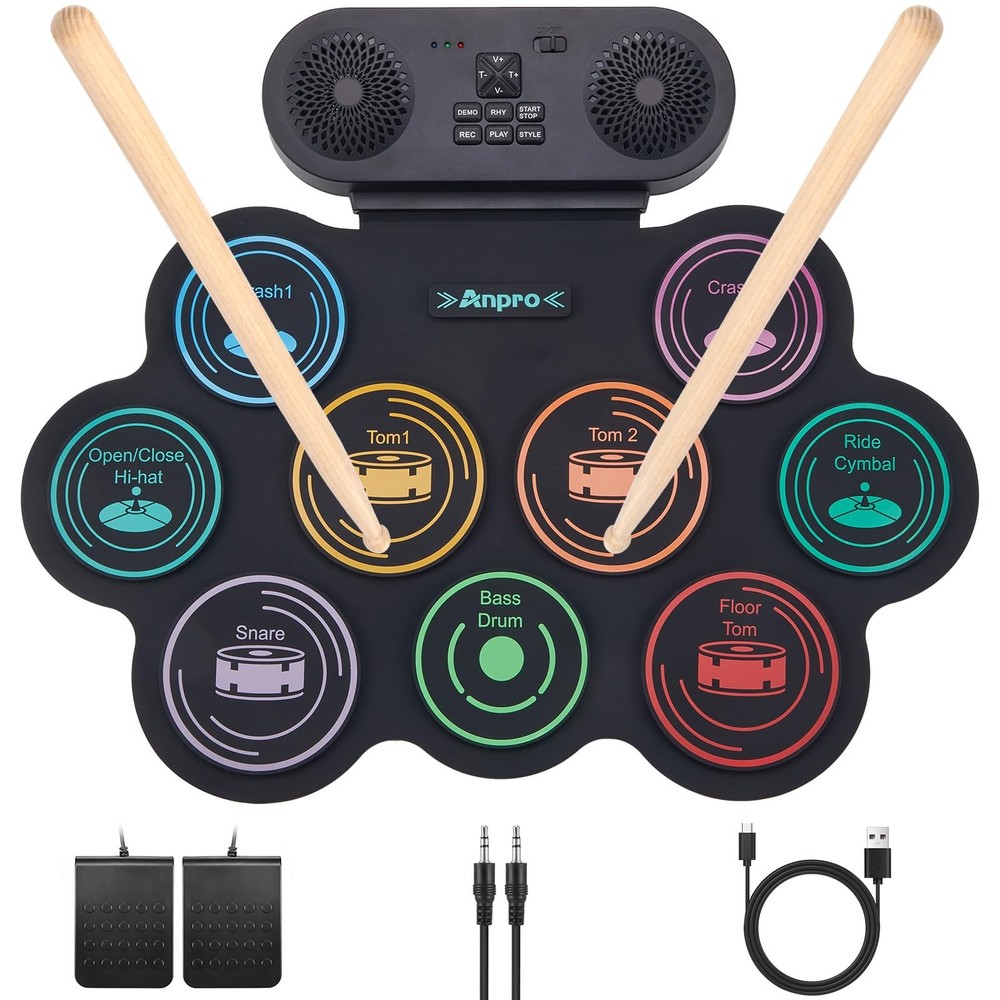 Anpro Electric Drum Set Bluetooth: 9 Pad 9 with Headphone Jack