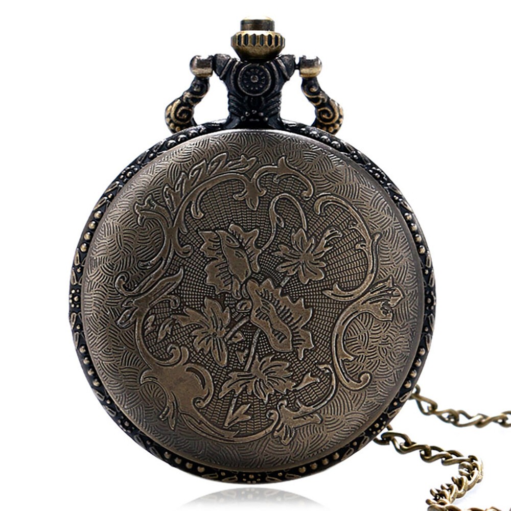 Vintage Quartz Pocket Watch 3D Snake Display Bronze Analog with Sweater Chain