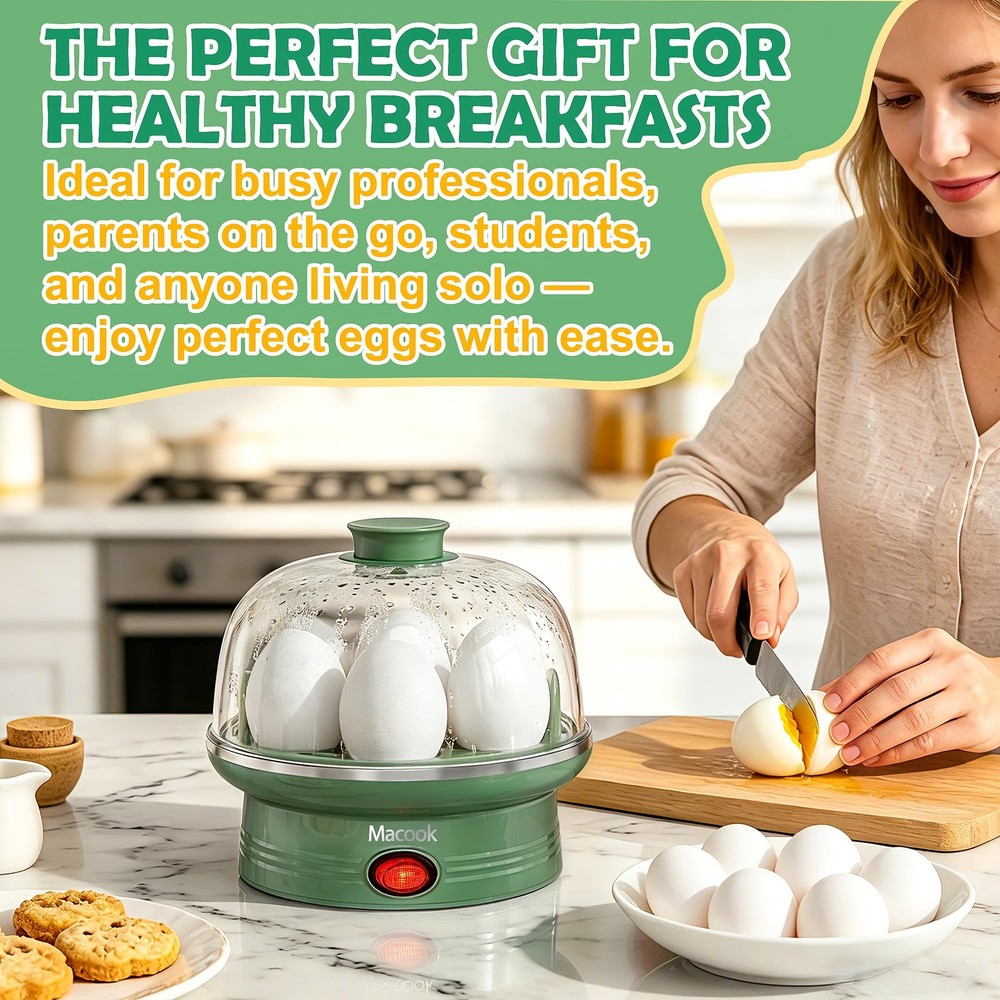 Macook Electric Egg Cooker for Easter, 7 Capacity with Auto 7 Eggs, Green