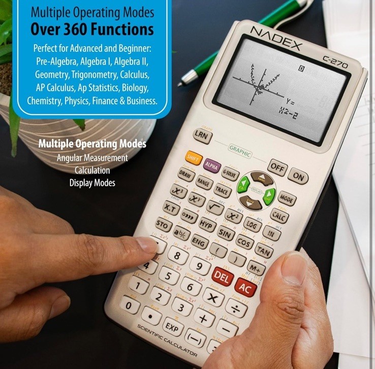 NADEX C-270 Scientific Calculator with Graph Functions, Black, 360 Functions