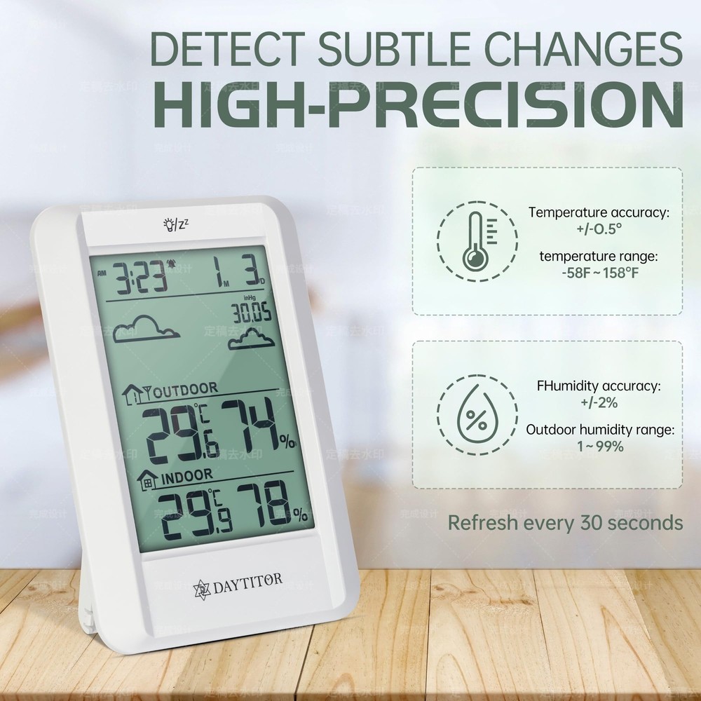 Indoor Outdoor Thermometer Wireless Digital Hygrometer,High Precision Tempera...