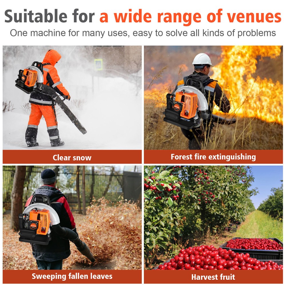 🧡63CC Backpack Gasoline-Powered Leaf Blower Gas Blower 665CFM 2-Stroke Engine