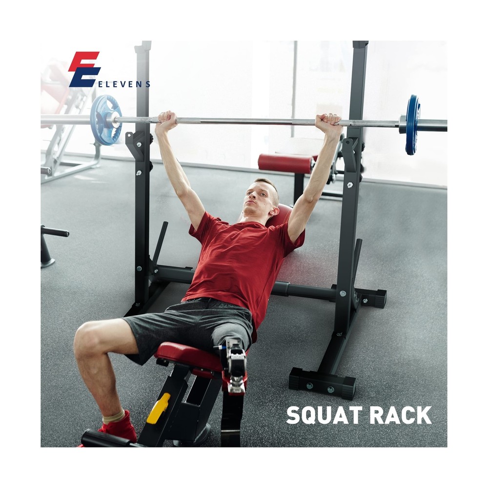 Elevens Squat Rack Stand Adjustable Bench Press Rack Barbell Rack Stand Multi...