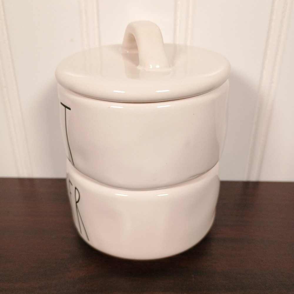 Rae Dunn Artisan Collection Stackable Salt & Pepper Cellar Shaker Set Cream