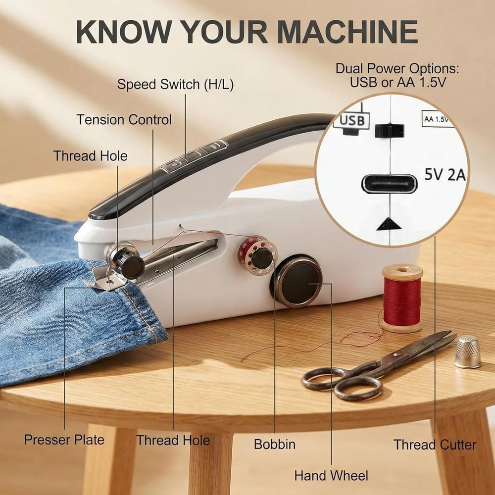 Portable Mini Sewing Machine for Beginners， Portable Handheld Sewing Machine