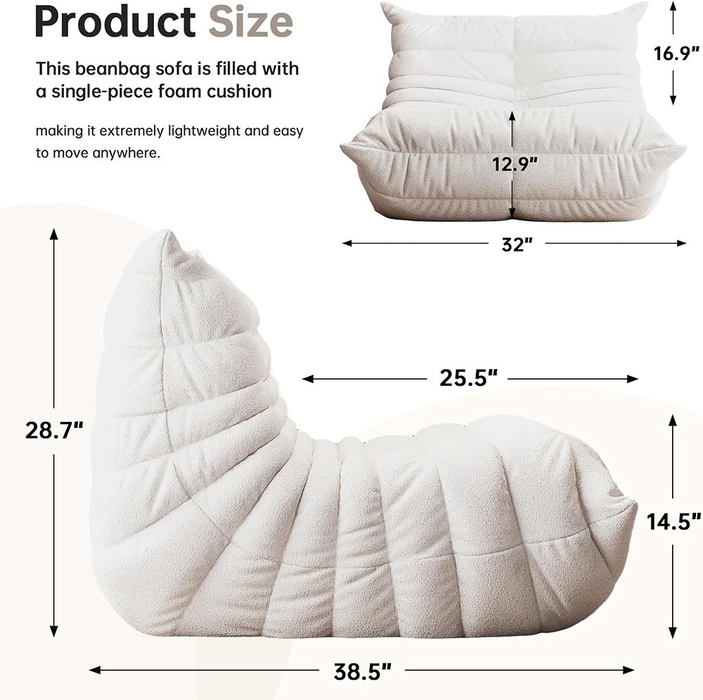 Vacuumed Packed Bean Bag Chairs Memory Foam Cloud Couch Comfy Sofa No Assembly
