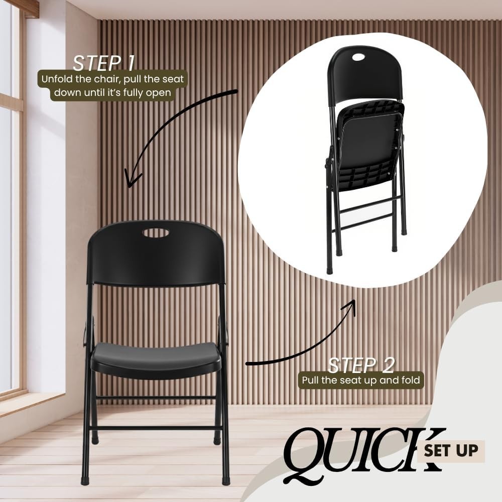 4-Pack Heavy Duty Plastic Folding Chair, 450 lbs Capacity Foldable Chairs