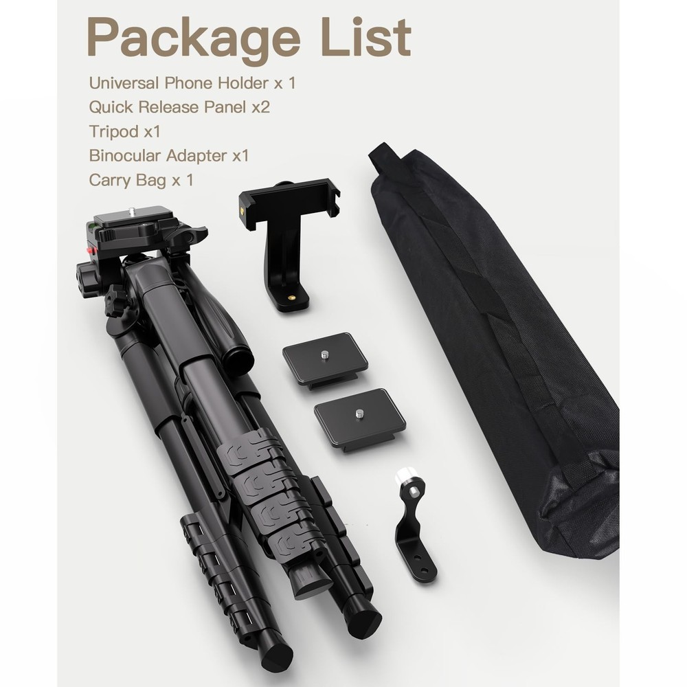 69” Tripod for Spotting Scopes, Binocular & Camera, Includes Binocular Ada