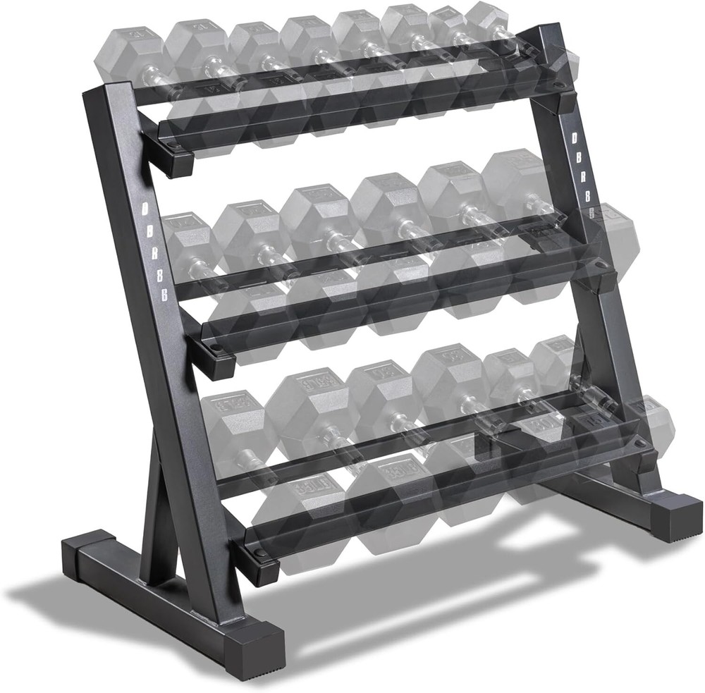 Heavy-Duty 3-Tier Dumbbell Rack for Efficient Weight Storage - Compact Design