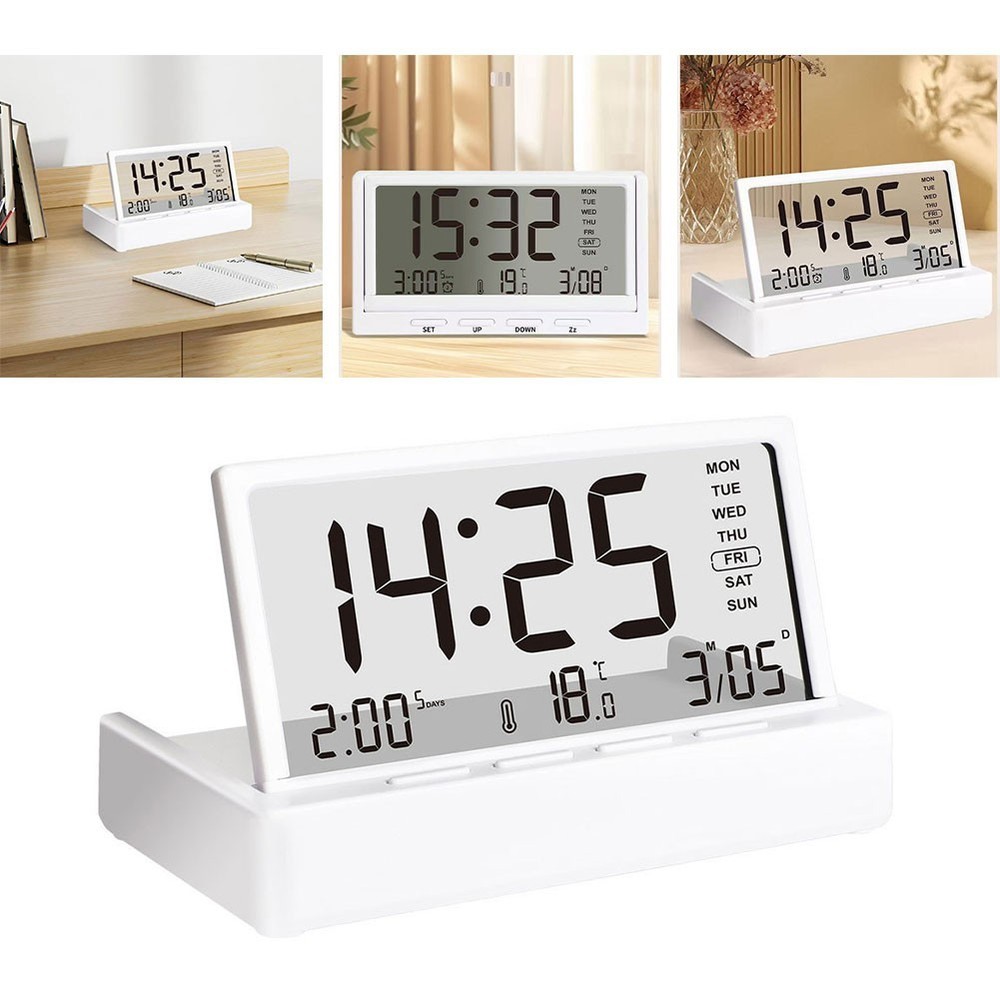 Desktop Electronic Alarm Clock with Transparent Display Temperature Date Week