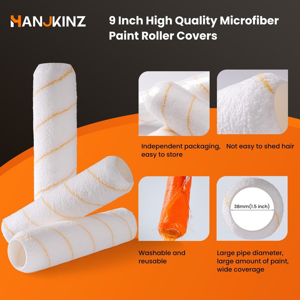 HANJKINZ 9 Inch Microfiber Paint Roller Covers, 20 9 , 20Pack, Yellow