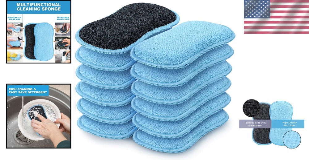 Cleaning Sponge Set Microfiber Scrub Sponge Dual-Sided Kitchen Dish Pans 12 Pack