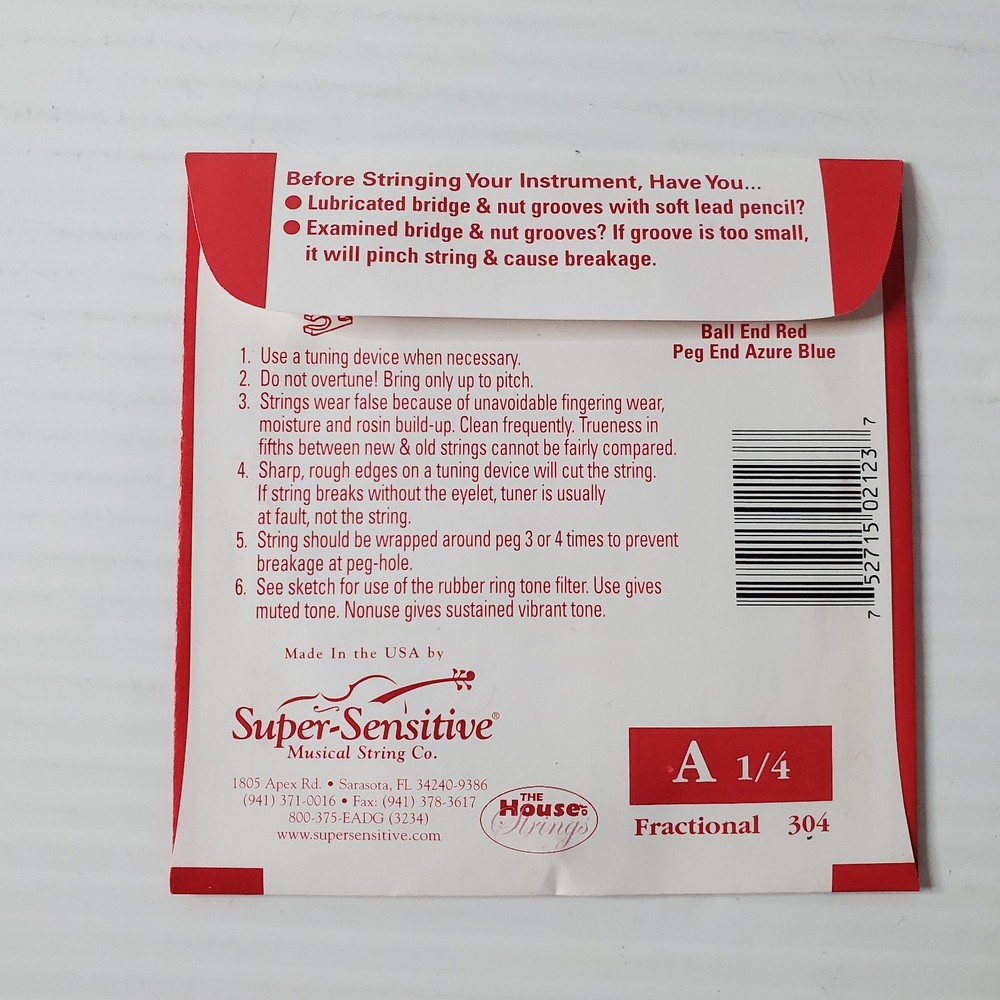 Super Sensitive Red Label Violin A Single String 1/4 Size SS2123