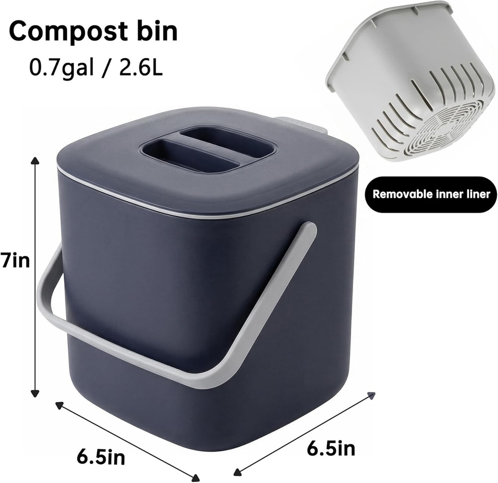 Compost Bin Kitchen, Sealed Countertop Compost Bin，No Filter Required, 0.7Gal In