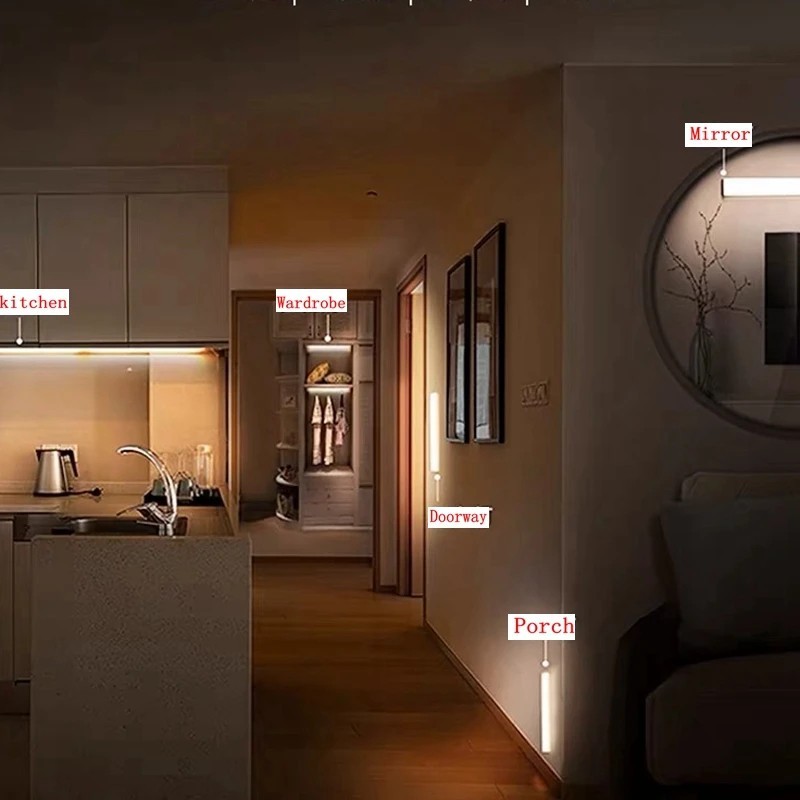 LED Motion Sensor Light Lamp Cabinet Rechargeable USB Kitchen Strip Wall Lights