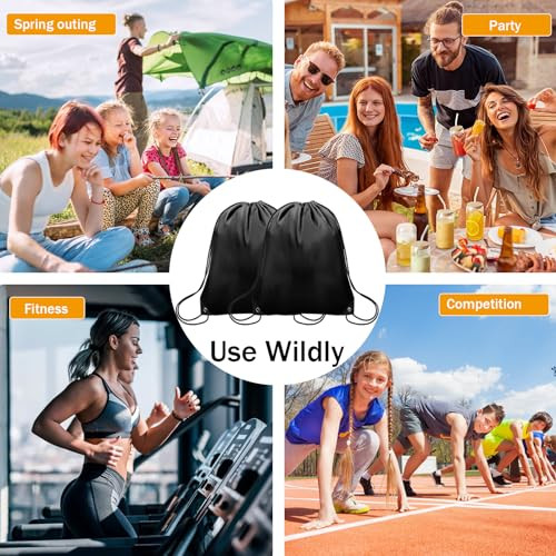Pcs Drawstring Bags Bulk, Drawstring Backpack Polyester String Bag 4 Black