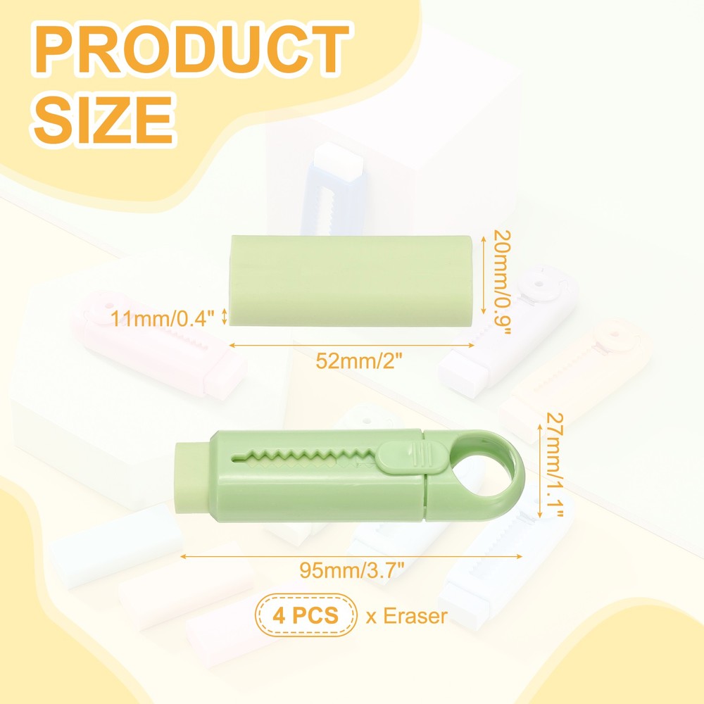 4 Pack Erasers, Pencil Erasers Large Eraser Push Pull Cute Soft, Cyan TPE