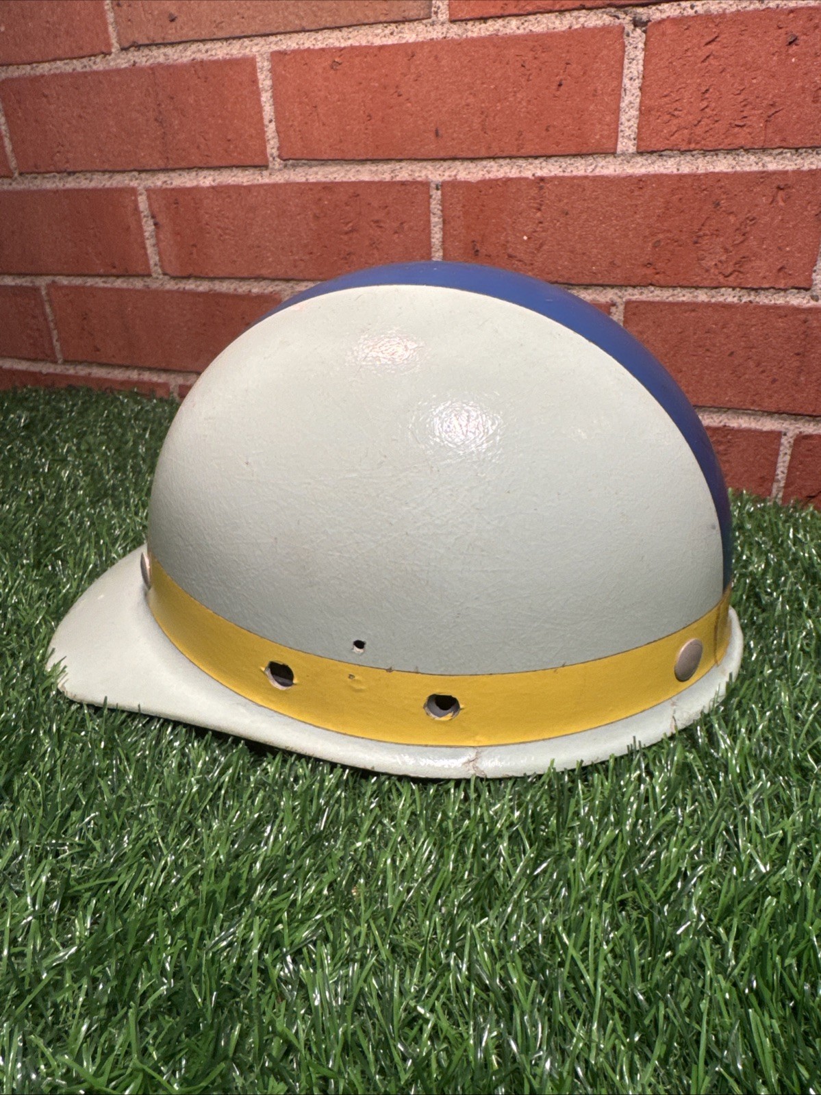 VTG 1969 Super-Glas Hard Hat with Blue and Yellow Stripe Design Kraft Foods?